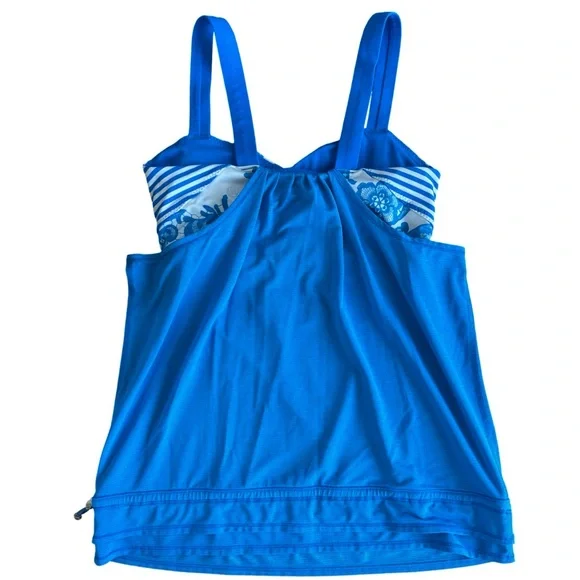 Lululemon Run Back On Track Tank Top Blue White Floral & Stripe Bra Cinch Size 8 - Picture 6 of 8